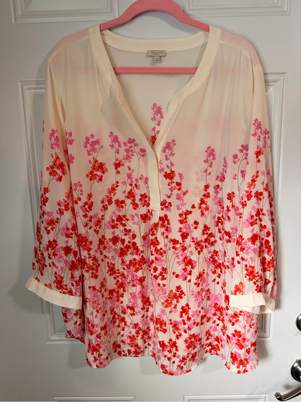 Talbots Cream Tunic with Pink and Red Floral Spray